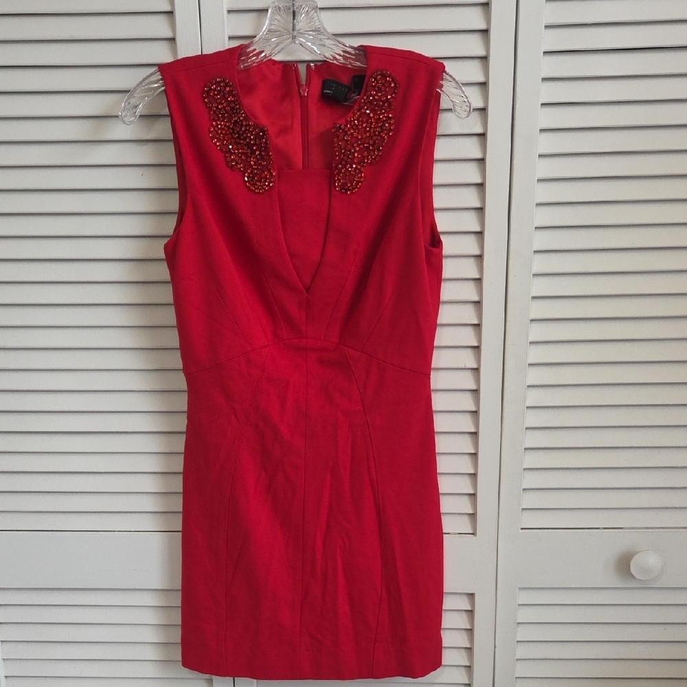 Ted Baker Red Sheath Mini Dress V-neck Sleeveless